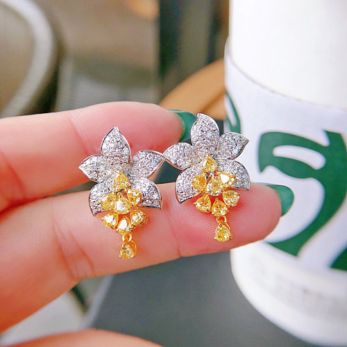 yellow diamond flower earrings for women