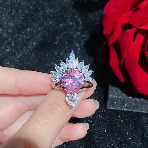 Anel de quartzo rosa feminino com diamante