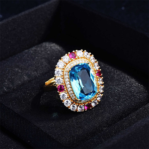 Anel de diamante de topázio natural de luxo para mulheres
