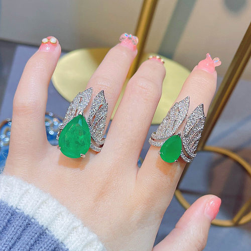 emerald diamond angel wings ring for women