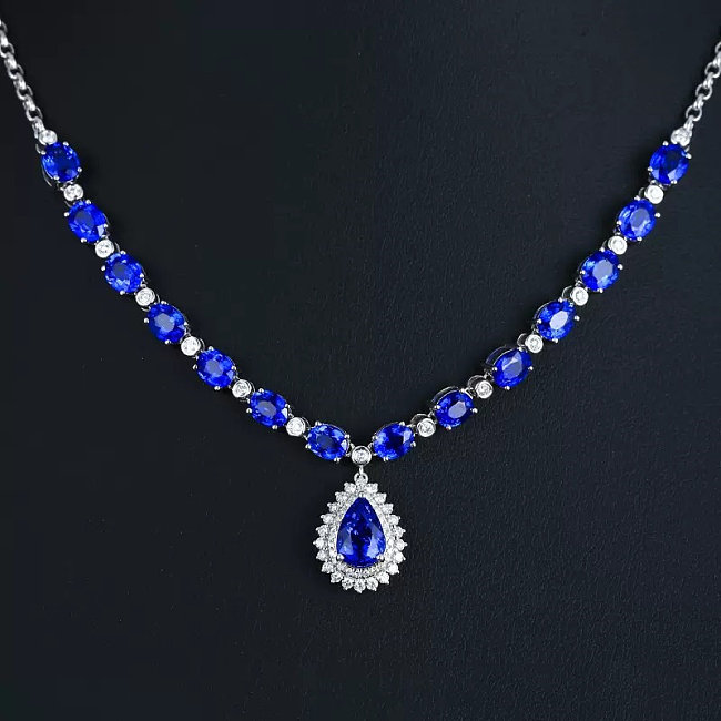 colliers de saphir naturel de luxe avec diamants pour femmes