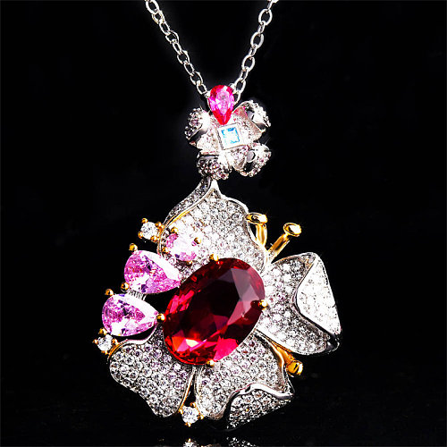 beau collier de papillon de diamant rouge rubis de quartz rose pour les femmes