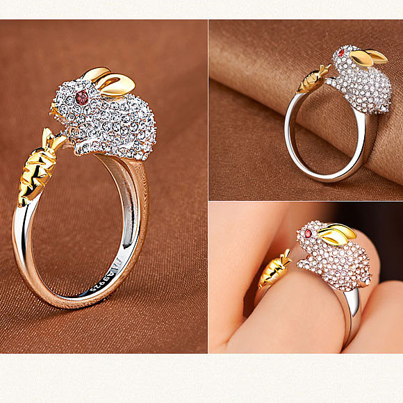 Anéis femininos ajustáveis ​​de ouro branco do zodíaco chinês
