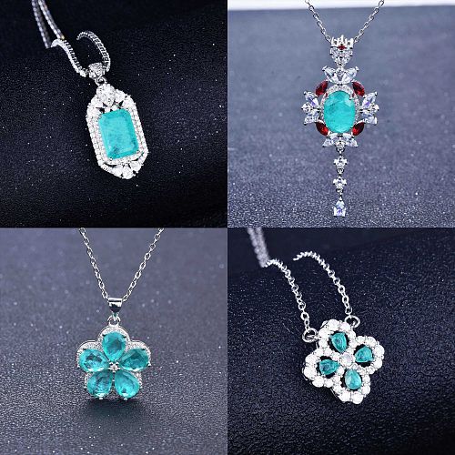 beautiful four leaf clover square flower aquamarine pendant with diamond for women