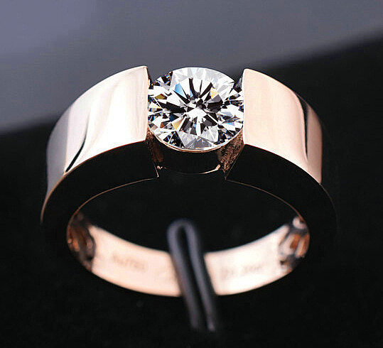 anéis de noivado de diamante banhado a ouro rosa para homens