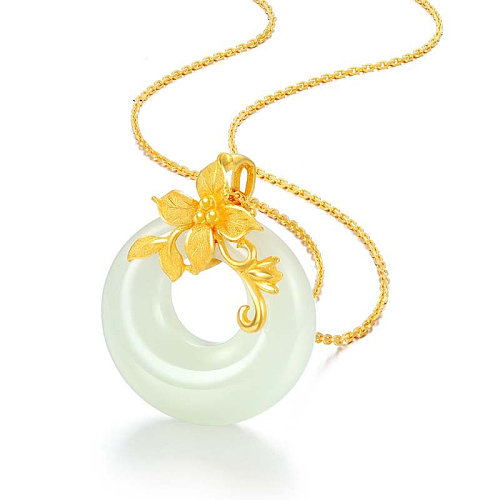 gold necklace with antique white jade for mother
