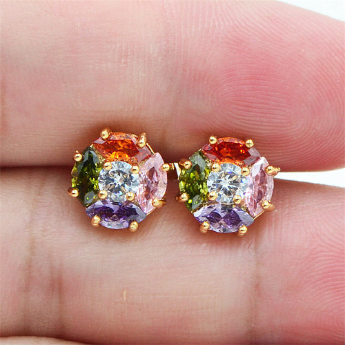 belles boucles d'oreilles arc-en-ciel en or 18 carats avec pierres colorées pour femme