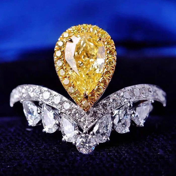 pt950 anéis ajustáveis ​​de noivado em ouro branco com citrino para mulher