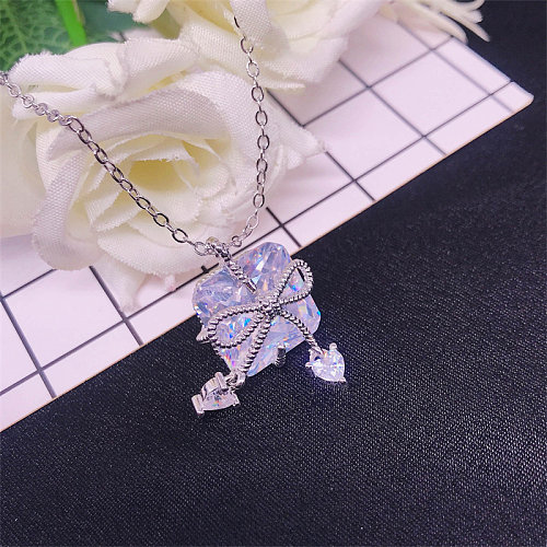 Women's Square Diamond necklace with bowknot