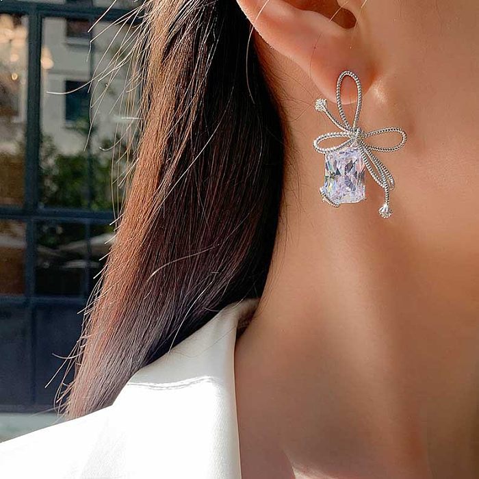 Boucles d'oreilles à la mode Bowknot Strass pour les adolescents