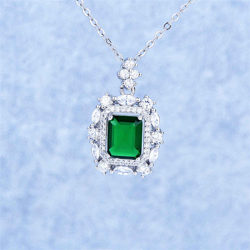 Natürliche Smaragdkette mit Diamanten für Damen