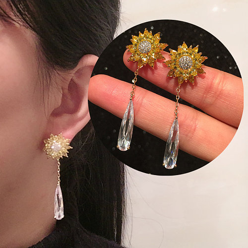 Pendientes de girasol de cristal de lujo para mujer