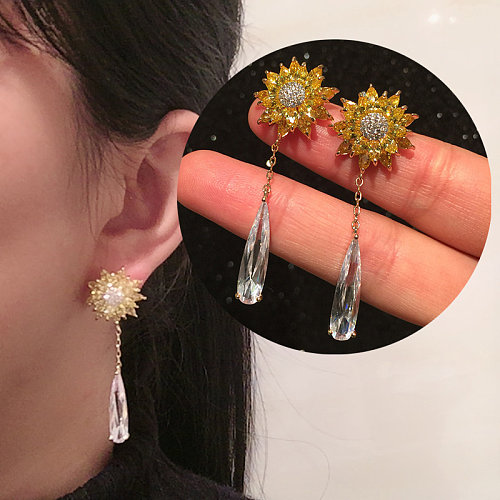 Boucles d'oreilles de luxe en cristal de tournesol pour femme