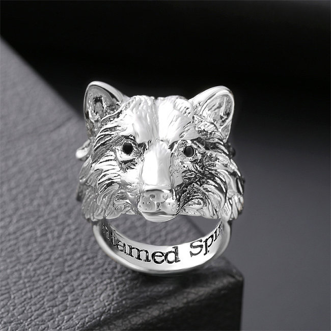 antique silver plated wolf rings for men