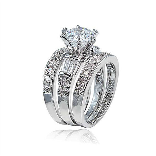 anéis multicamadas banhados a prata com diamantes para mulheres