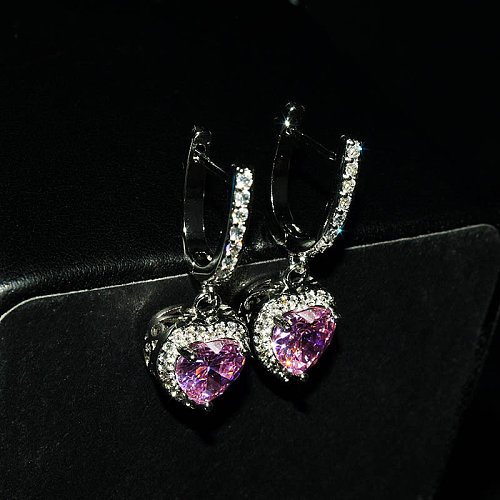 cute diamond amethyst heart earrings for women