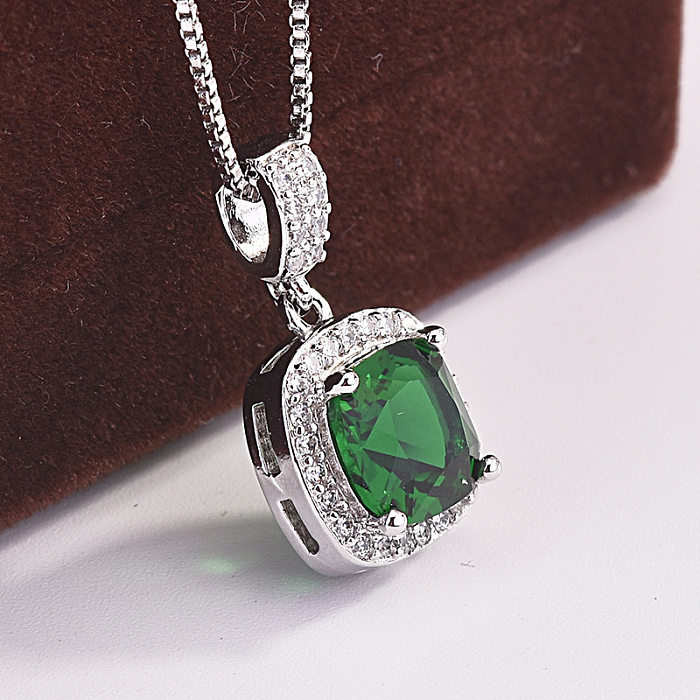 Simple Natural Square Emerald Stone Amethyst Zircon Necklaces for Women