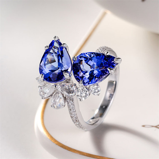 Double Sapphire Diamond Adjustable Rings for Women