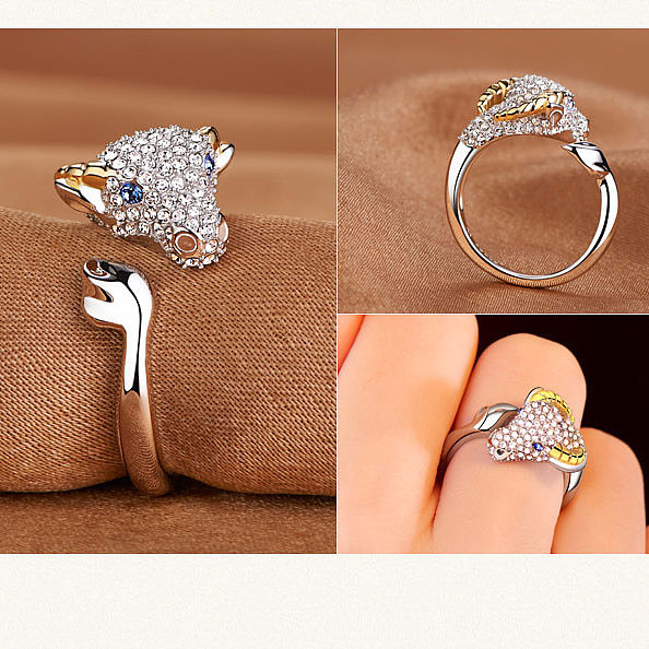 Chinese Zodiac White Gold Adjustable Rings for Women