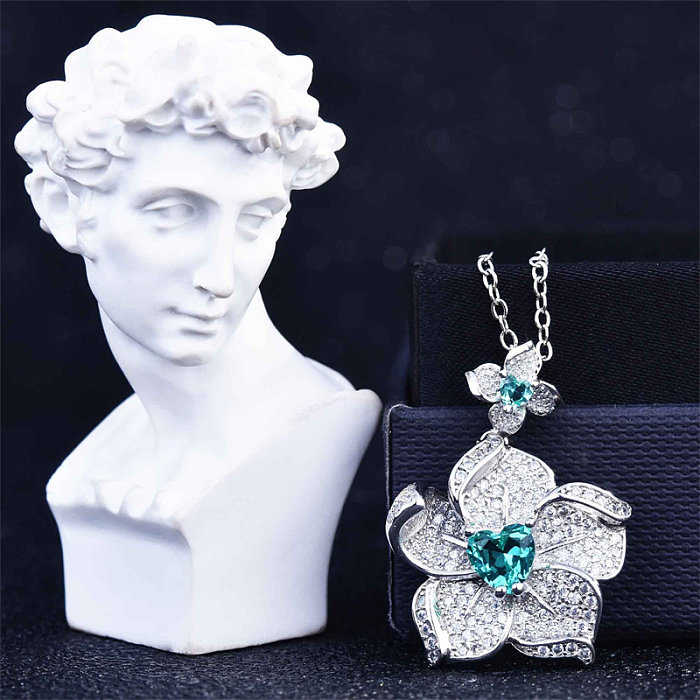 Aquamarin-Diamant-Blumen-Halskette für Damen