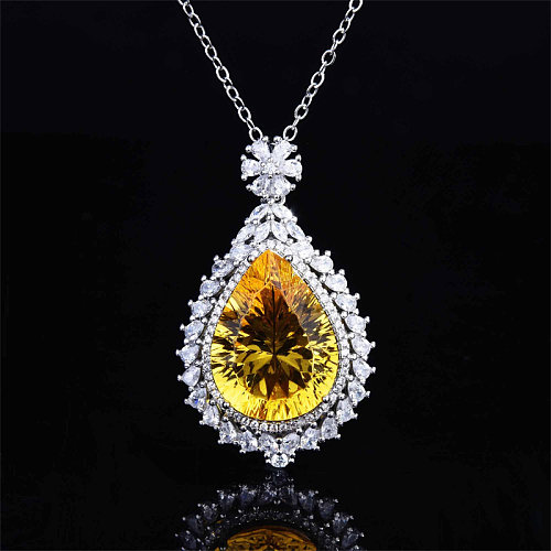 yellow crystal pendant with diamond for women