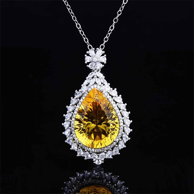 yellow crystal pendant with diamond for women