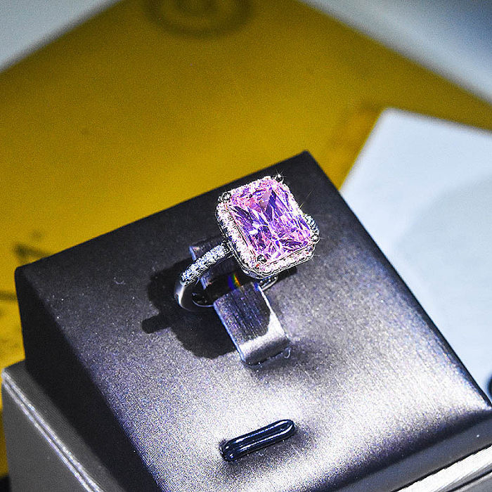 Anéis de noivado de corte princesa quadrado cristal natural ajustável para mulheres
