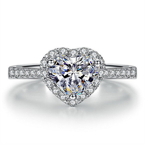 anillo de diamantes de corazón de lujo para mujer