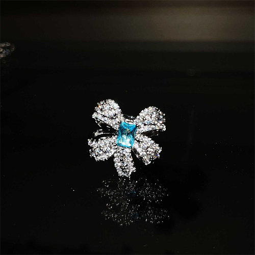 anéis de borboleta de diamante natural de água-marinha para mulheres