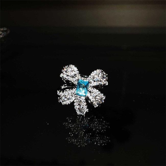 anillos de mariposa de diamantes de aguamarina natural para mujer