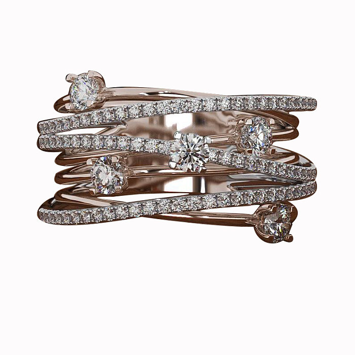 lindo anel de ouro com diamantes de zircão para mulheres
