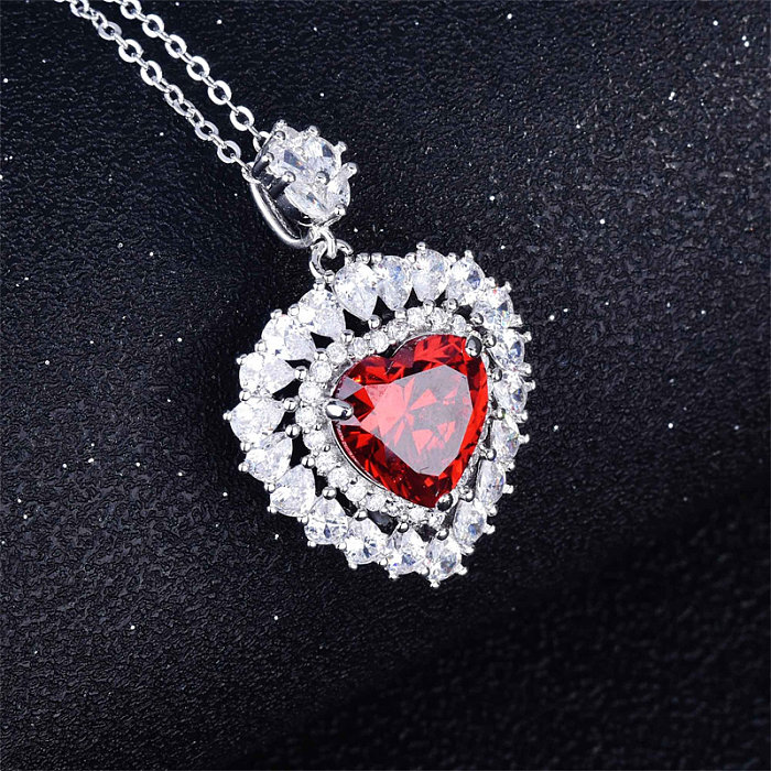 lindo colar de coração de rubi com diamantes para mulheres
