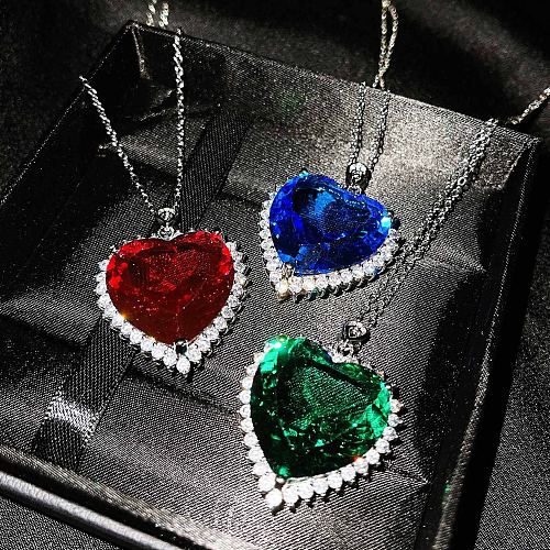 Halskette aus Naturstein Tansania Blau Grün Rot Herz des Ozeans für Damen