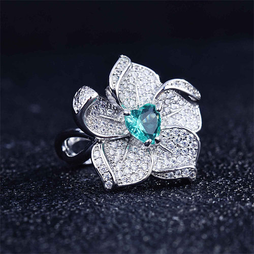 Aquamarin-Diamant-Blumenring für Damen