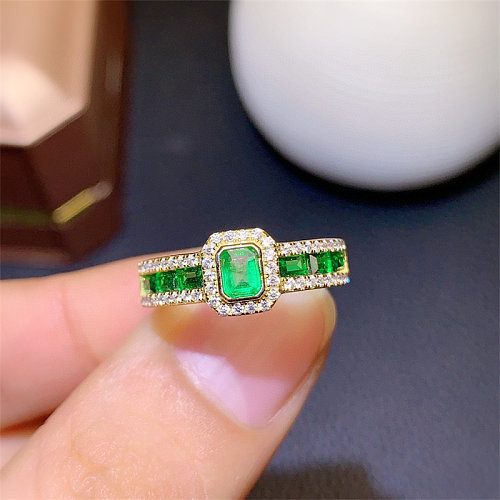 kolumbianischer natürlicher Smaragd verstellbare Ringe mit luxuriösen Diamanten für Frauen