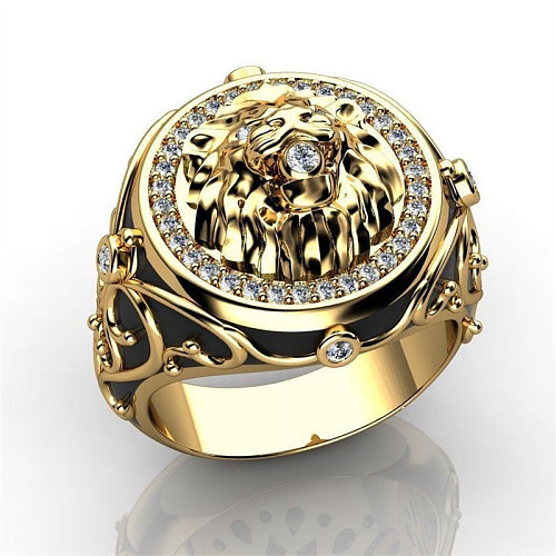 vintage 18k gold lion rings with zircons for men