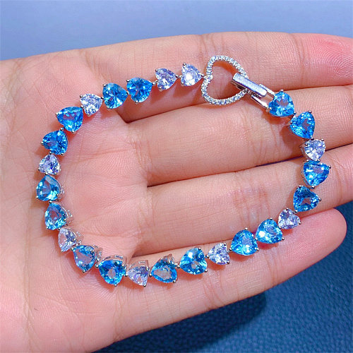 beau bracelet aigue-marine naturelle avec coeur en diamant pour femme