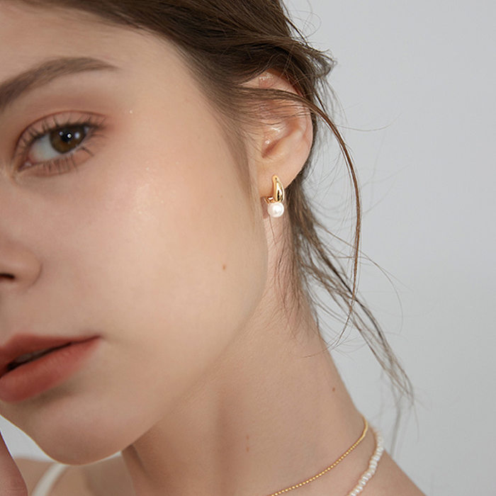 boucles d'oreilles antiques plaquées argent perle de mode pour les adolescents
