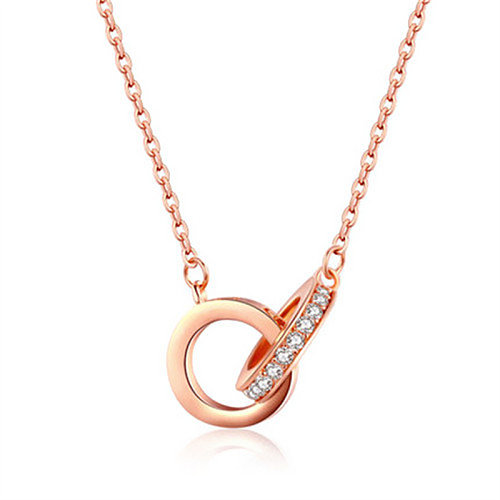 lindos colares de anel duplo de ouro rosa para mulheres
