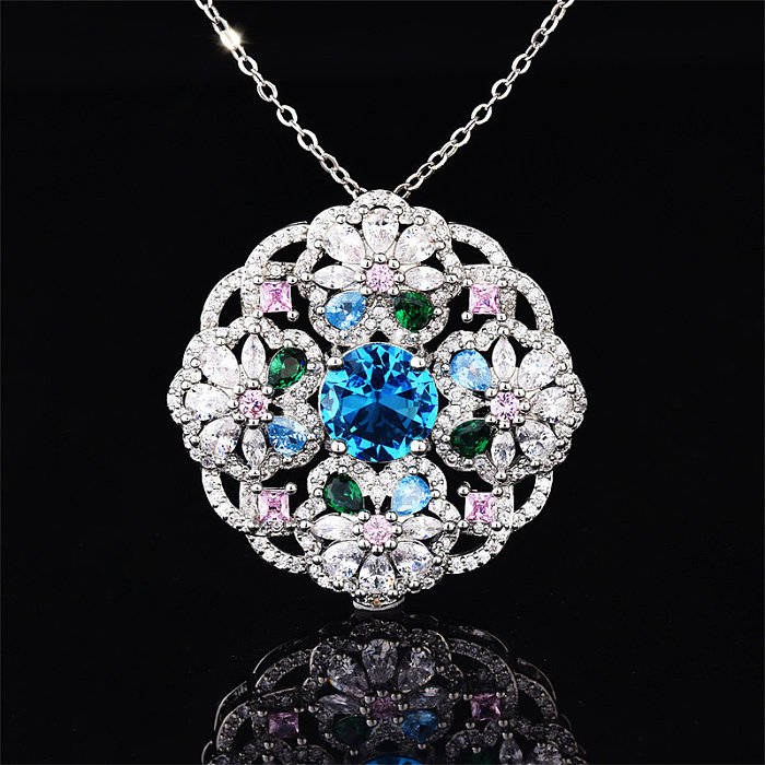 beaux colliers de fleurs de diamants aigue-marine émeraude avec saphir pour les femmes