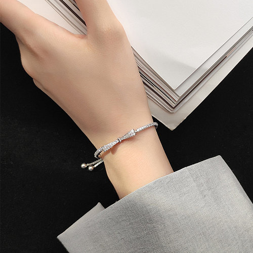 simple fashion rhinestone silver plated bow bracelets for women