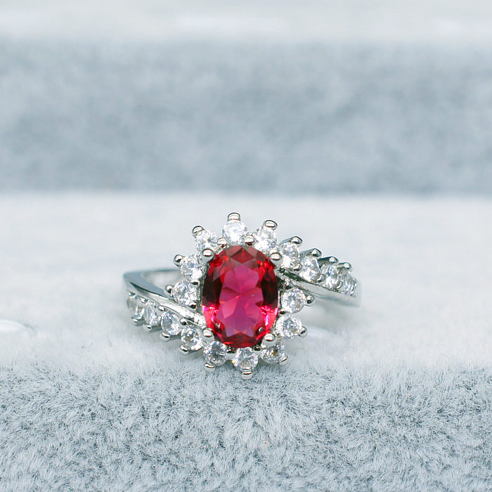 خاتم الماس الياقوت مطلي بالفضة الجميلة للنساء