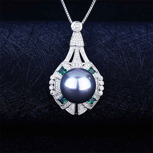 Schwarze Perlenkette für Damen mit Diamant