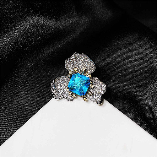 Women's Fashion Blue Topaz Flower rings With diamond