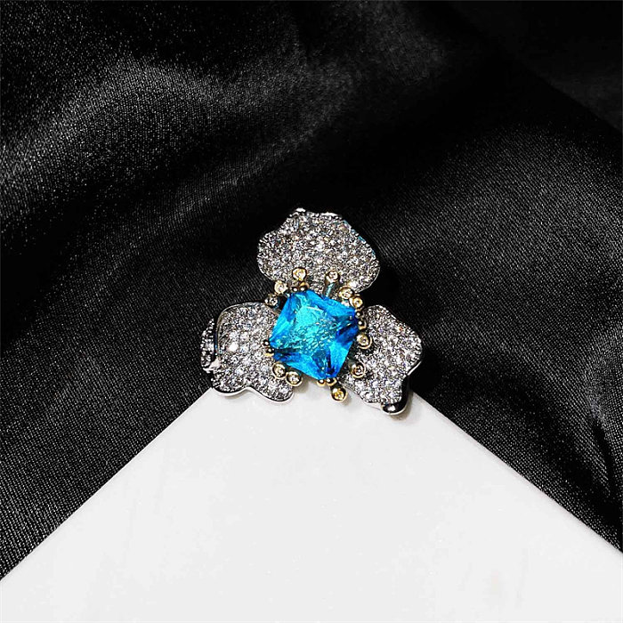 Bagues femme fleur topaze bleue mode avec diamant