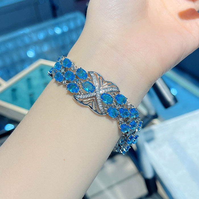 Damen Aquamarin blauer Topas Armband
