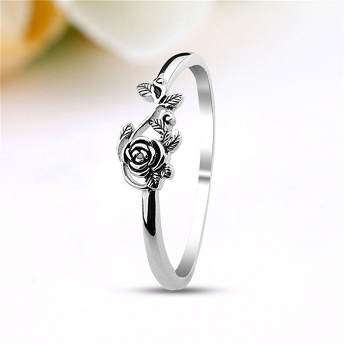 silver plated rose flower rings for women