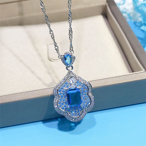colares de diamantes de topázio azul personalizados para mulheres