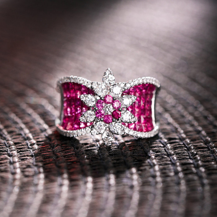 lindos anéis de coroa de rubi com diamantes para mulheres