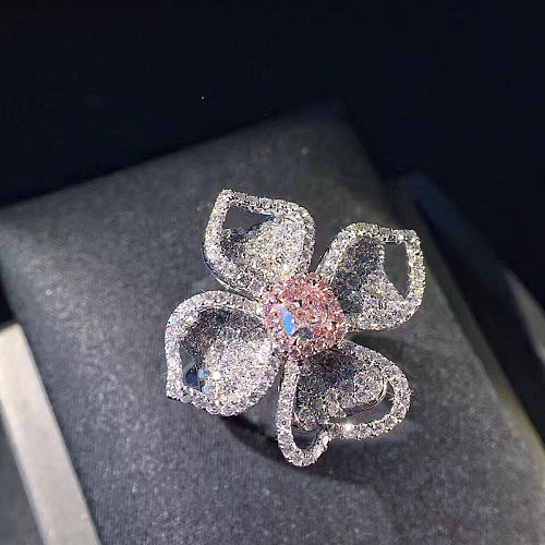 hermosos anillos de compromiso de diamante de cuarzo rosa para mujer